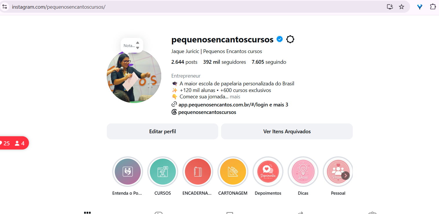 Perfil oficial da Pequenos Encantos no Instagram com 392 mil seguidores